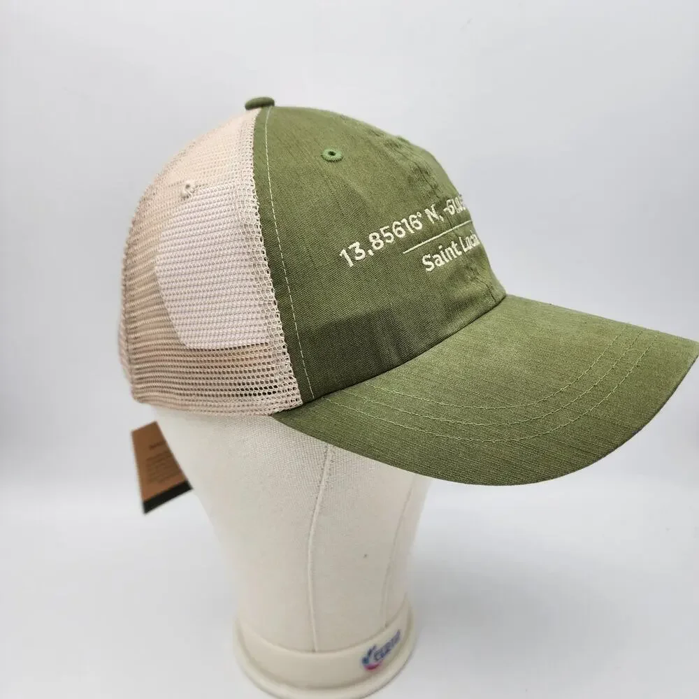 St. Lucia Coordinates West Indies Cap Hap Trucker Mesh Snapback Green Tan OS